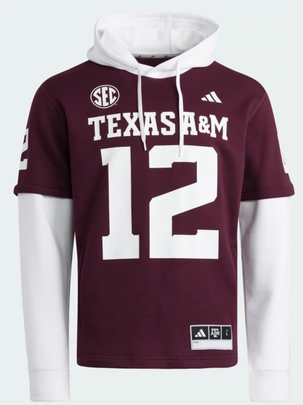 TEXAS A&M AGGIES FOOTBALL JERSEY HOODIE MAROON COTTON XL $120 NEW NWT RARE